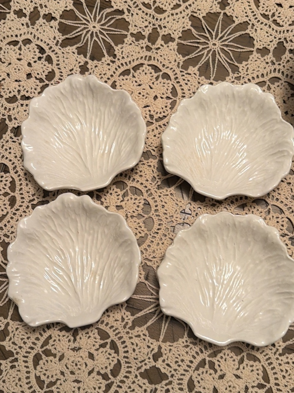 Vintage White Porcelain Cabbage Leaf Bowls - Set of 4